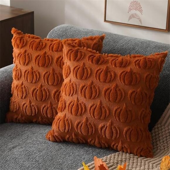 Fall PillowCovers 18x18 Set of 2Fall Decorations Autumn Rust Pumpkin Pillow Case - Picture 6 of 6